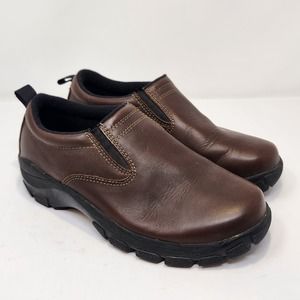 Lands End Womens Brown Leather All Weather Moccasin Slip On Shoes Size 6 M Clogs